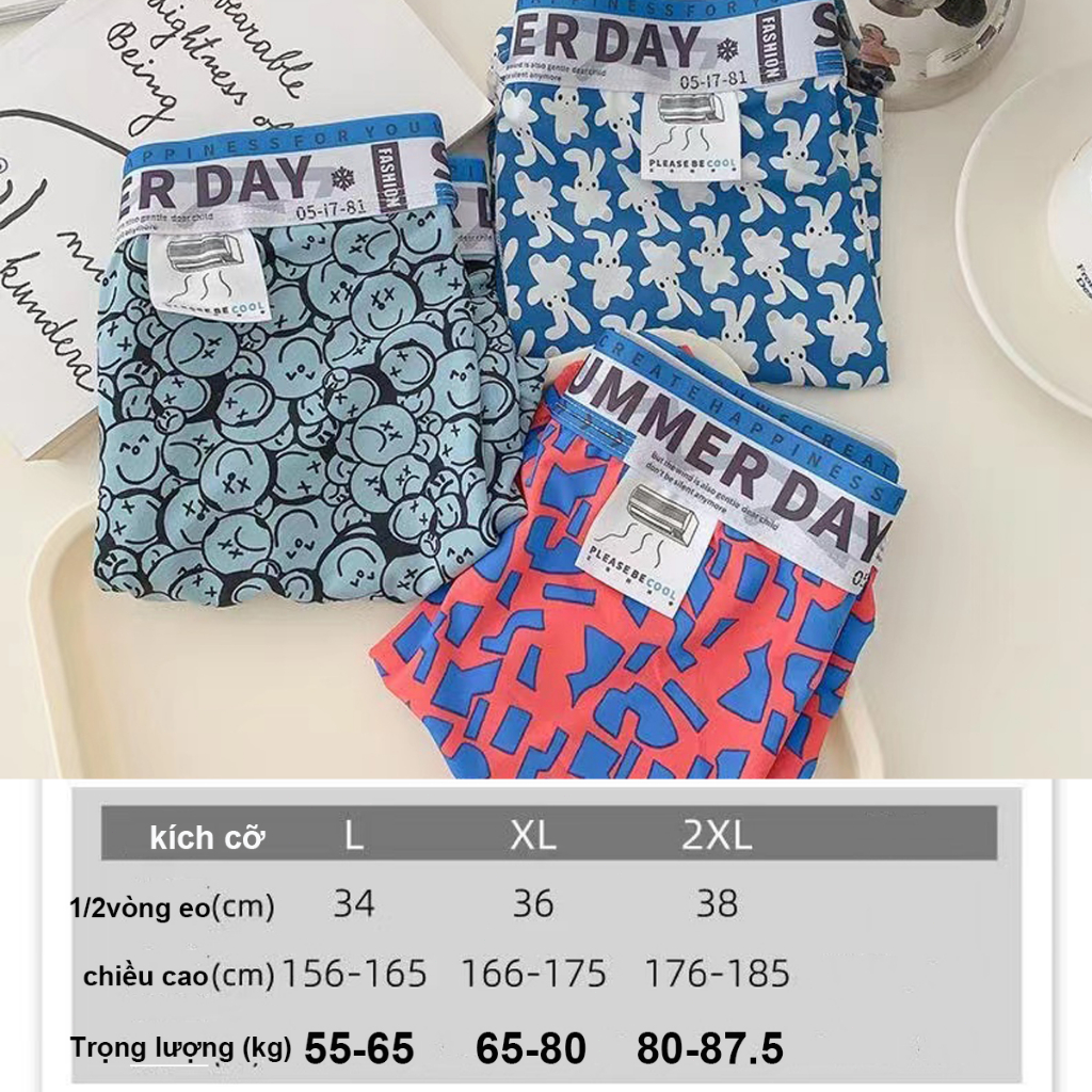 Cacti Keno Quần lót boxer lụa băng cho nam thun lạnh in thời trang Đáy quần bên trong kháng khuẩn