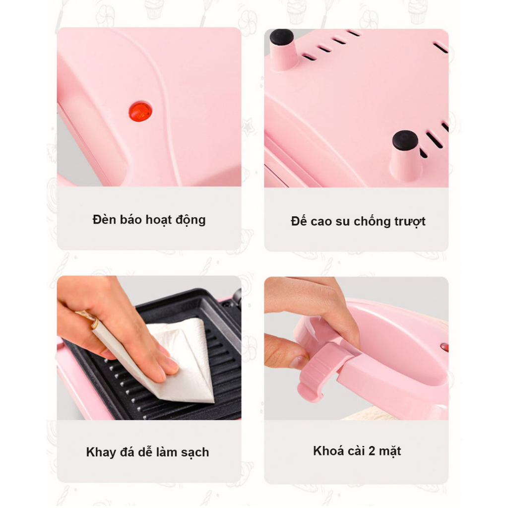 Máy Làm Bánh Sandwich công suất 650w Làm Bánh Waffle Rán Trứng, Làm Bữa Sáng Nhanh Tiện Lợi - Bảo Hành 3 Tháng