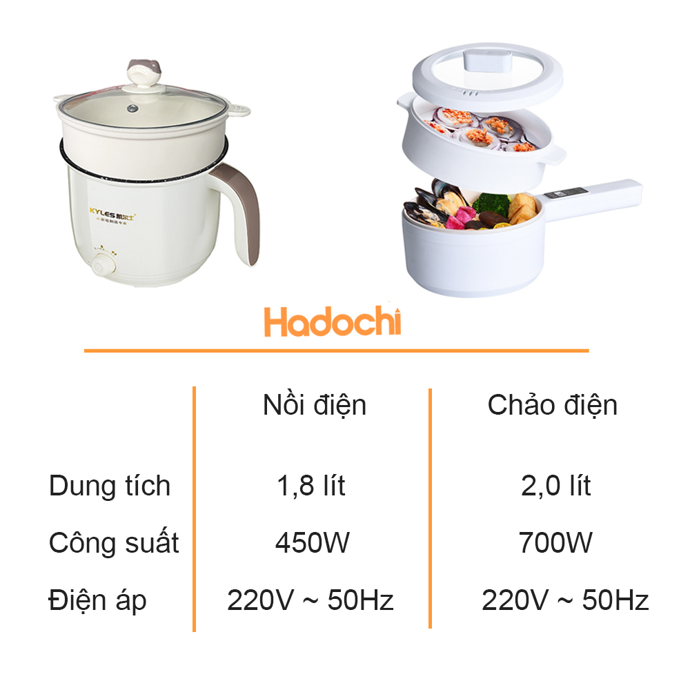 Nồi Lẩu Điện Mini - Chảo Điện Đa Năng HADOCHI Nồi Nấu Đa Năng Tự Động Bảo Hành 3 Tháng