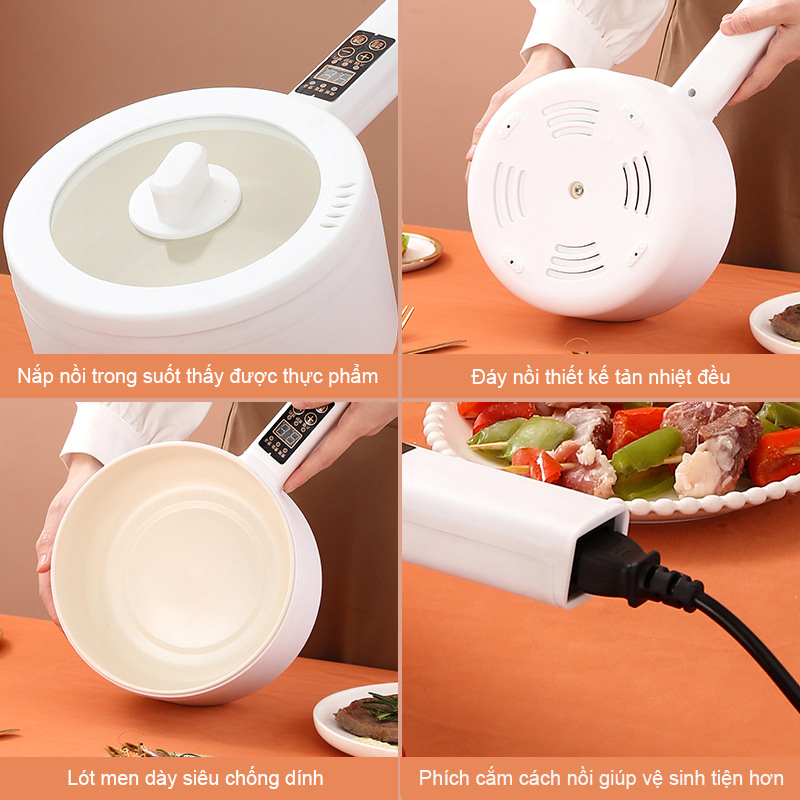 Nồi Lẩu Điện Mini - Chảo Điện Đa Năng HADOCHI Nồi Nấu Đa Năng Tự Động Bảo Hành 3 Tháng