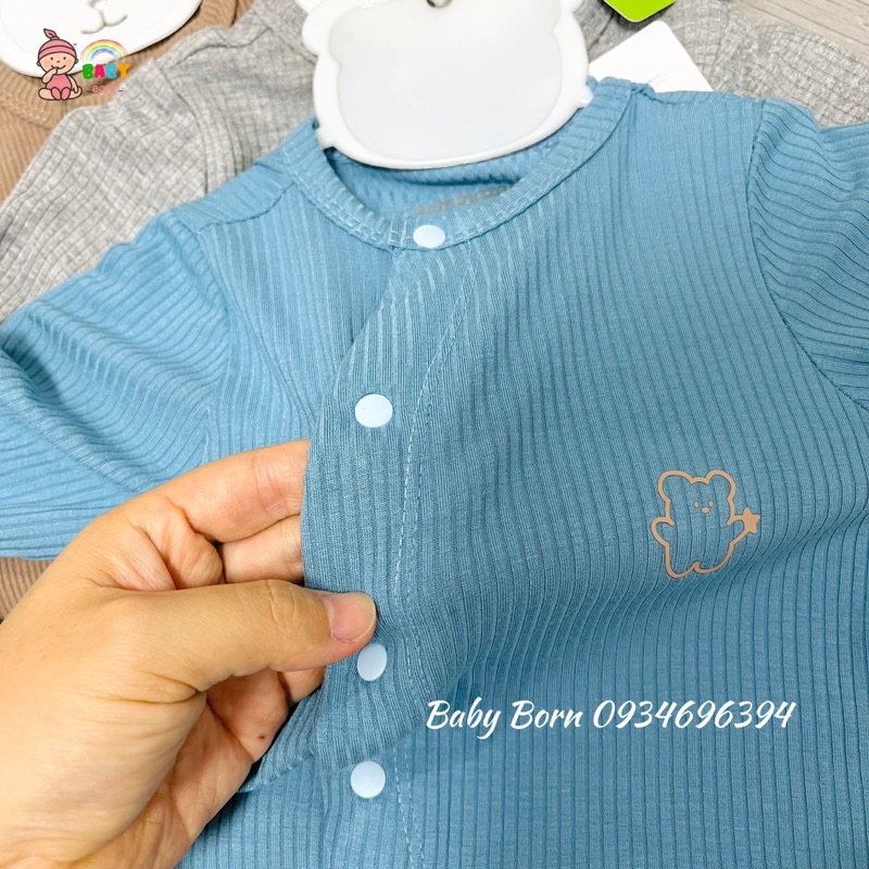 Anminaza - Body dài tay cài lệch tăm tre mềm mịn cho bé AMI0085