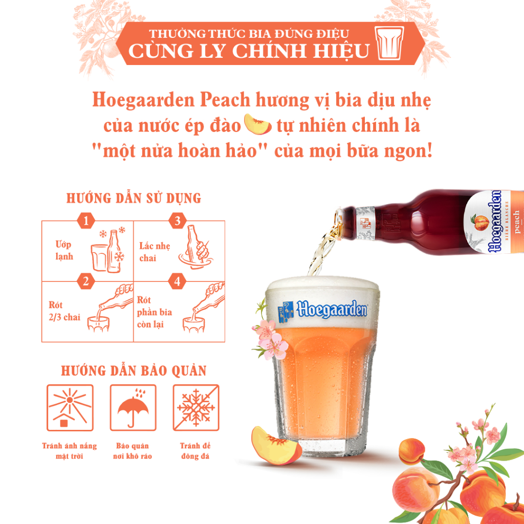 Bia Hoegaarden Peach Thùng 24 Chai Vị Đào