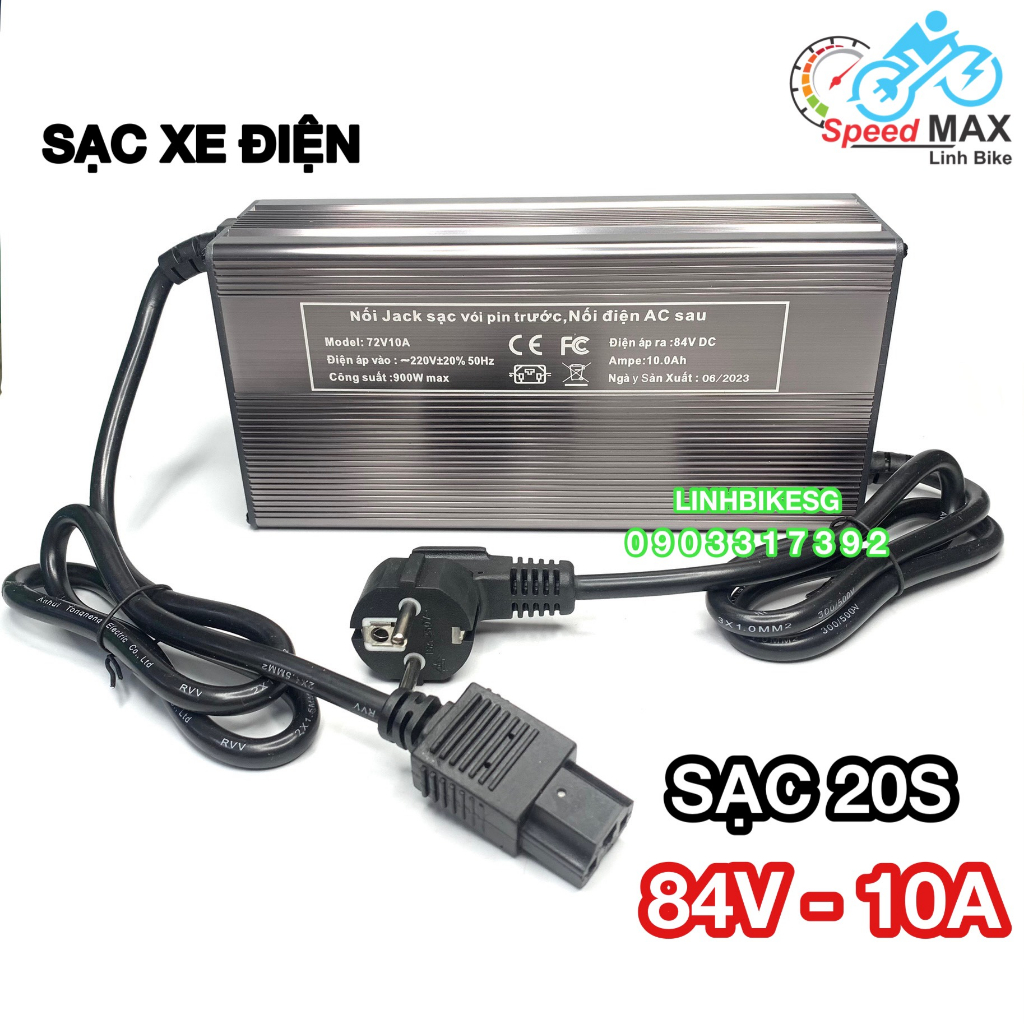 Sạc nhôm 20S 84V-10A Li-on sạc xe điện có quạt tản nhiệt