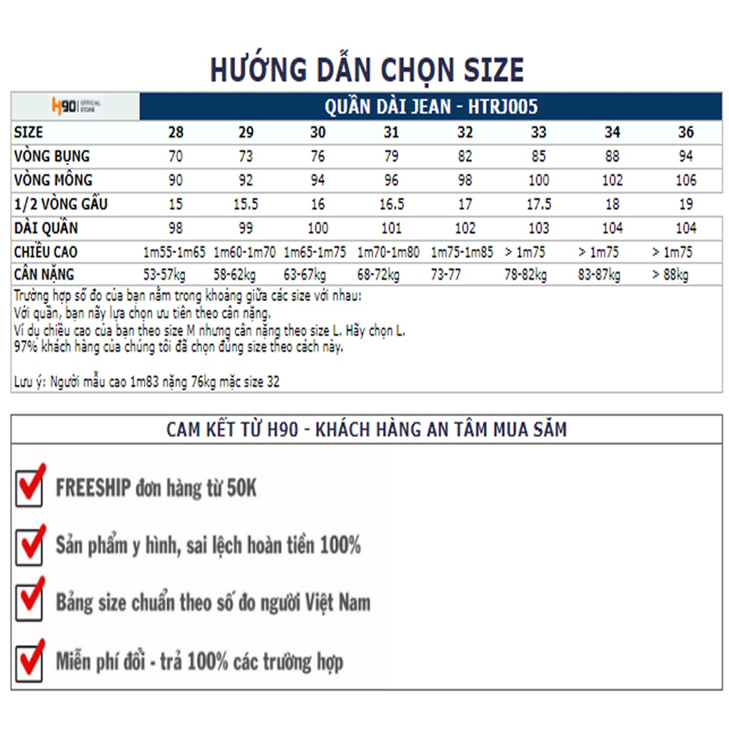 Quần Jean Nam H90, Ống Côn Dáng Slimfit, Chất Bò Co Giãn, Vải Mềm Mịn, Bền Màu HTRJ007