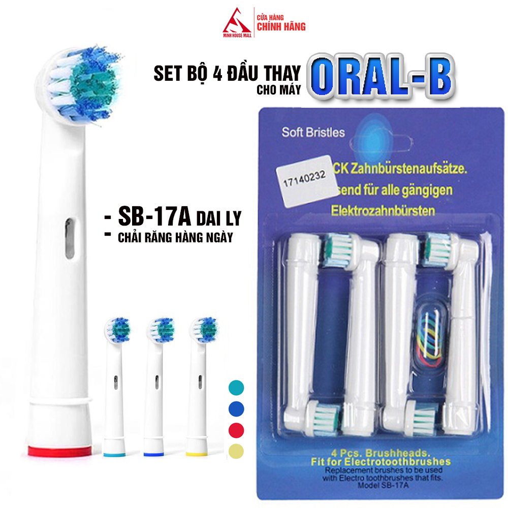 Set bộ 4 đầu bàn chải đánh răng điện Minh House thay thế cho máy Oral-B Braun SB-17A, Daily