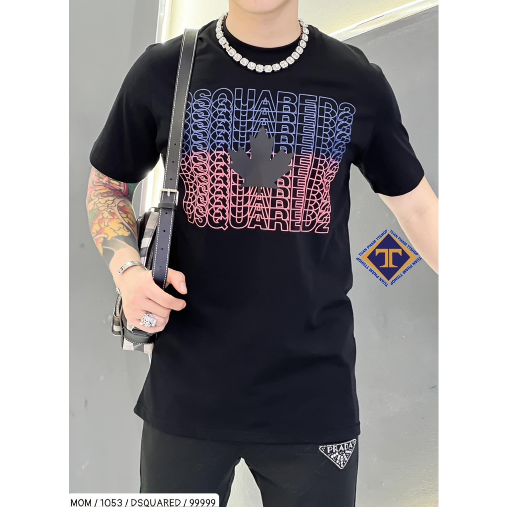 Áo Cộc Tay Nam Nữ In Chữ DSQ2 Nháy Xanh Đỏ Hình Lá Phong Đen Trắng Phong Cách chất cotton co dãn 4 chiều