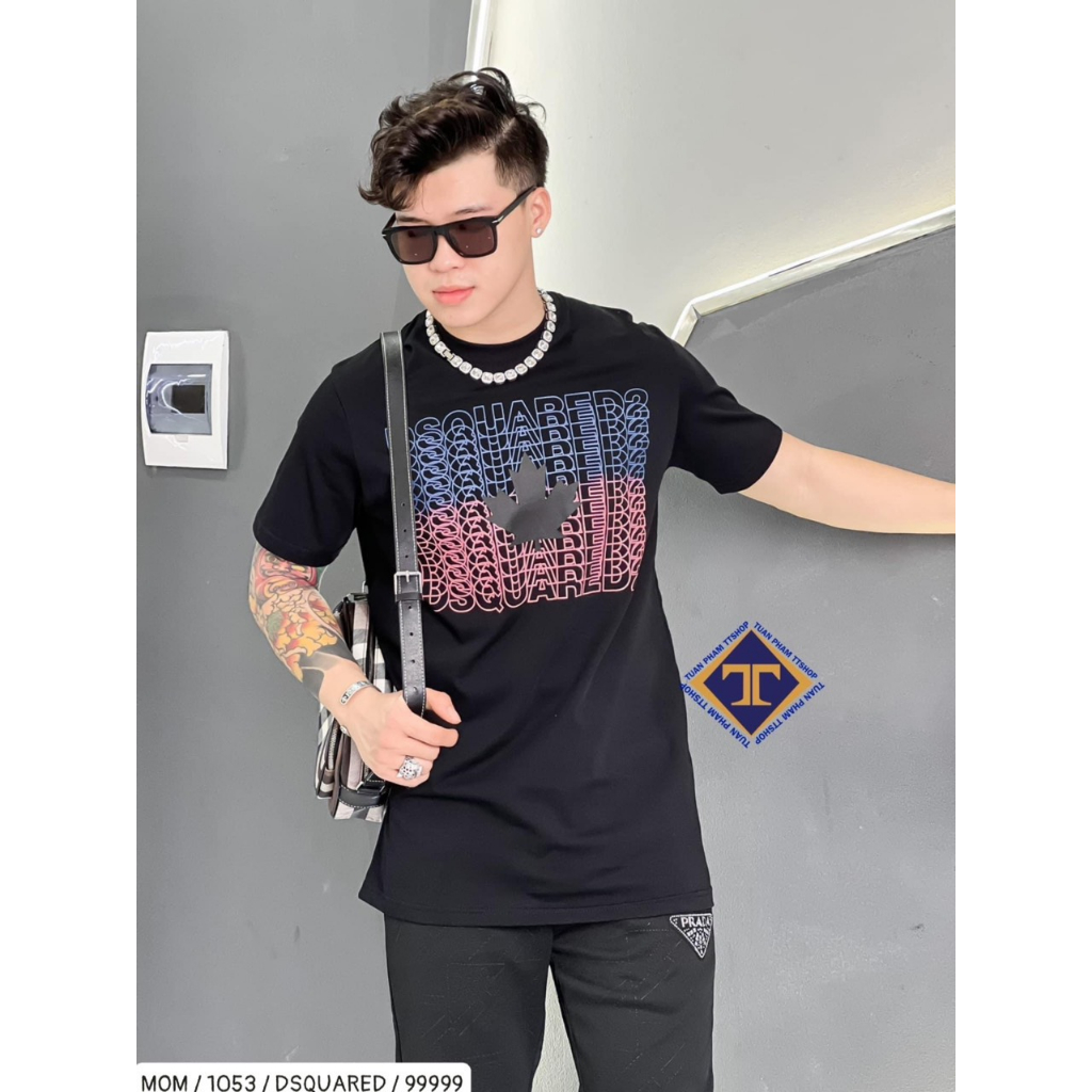 Áo Cộc Tay Nam Nữ In Chữ DSQ2 Nháy Xanh Đỏ Hình Lá Phong Đen Trắng Phong Cách chất cotton co dãn 4 chiều