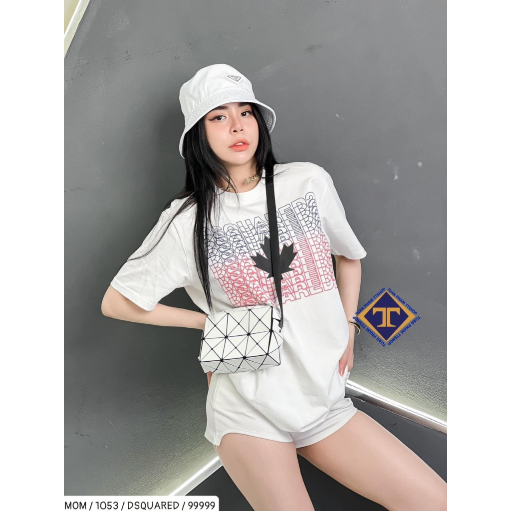 Áo Cộc Tay Nam Nữ In Chữ DSQ2 Nháy Xanh Đỏ Hình Lá Phong Đen Trắng Phong Cách chất cotton co dãn 4 chiều
