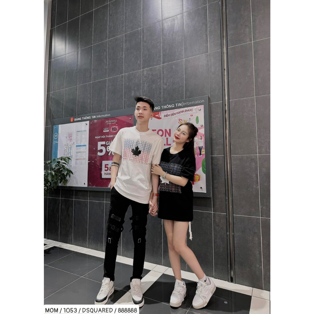 Áo Cộc Tay Nam Nữ In Chữ DSQ2 Nháy Xanh Đỏ Hình Lá Phong Đen Trắng Phong Cách chất cotton co dãn 4 chiều