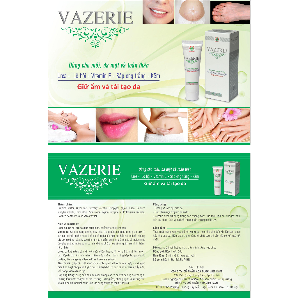 Kem dưỡng ẩm VAZERIE 30g