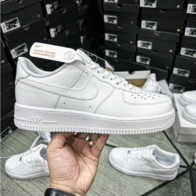 Giày sneaker nike_Trắng AF1 vạch nâu  Hot trend nam nữ, Giày air force 1 full trắng vạch nâu nam nữ cực chất dễ phối đồ