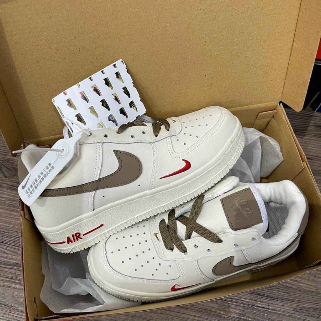 Giày sneaker nike_Trắng AF1 vạch nâu  Hot trend nam nữ, Giày air force 1 full trắng vạch nâu nam nữ cực chất dễ phối đồ