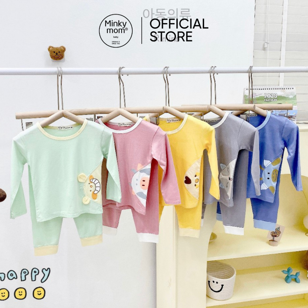 Bộ Dài Tay Cho Bé Gái, Bé Trai MIMONRI Vải Thun Lạnh Hoạ Tiết Bò Sữa Tai Thú, Đồ Bộ Cho Bé Mặc Nhà KWTD302