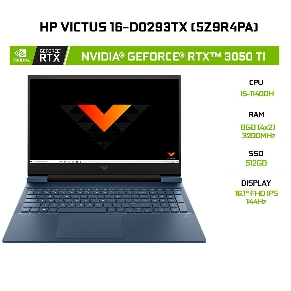 Laptop HP Victus 16-d0293TX 5Z9R4PA i5-11400H|8GB|512GB|GeForce RTX™3050Ti|16.1' FHD|W11