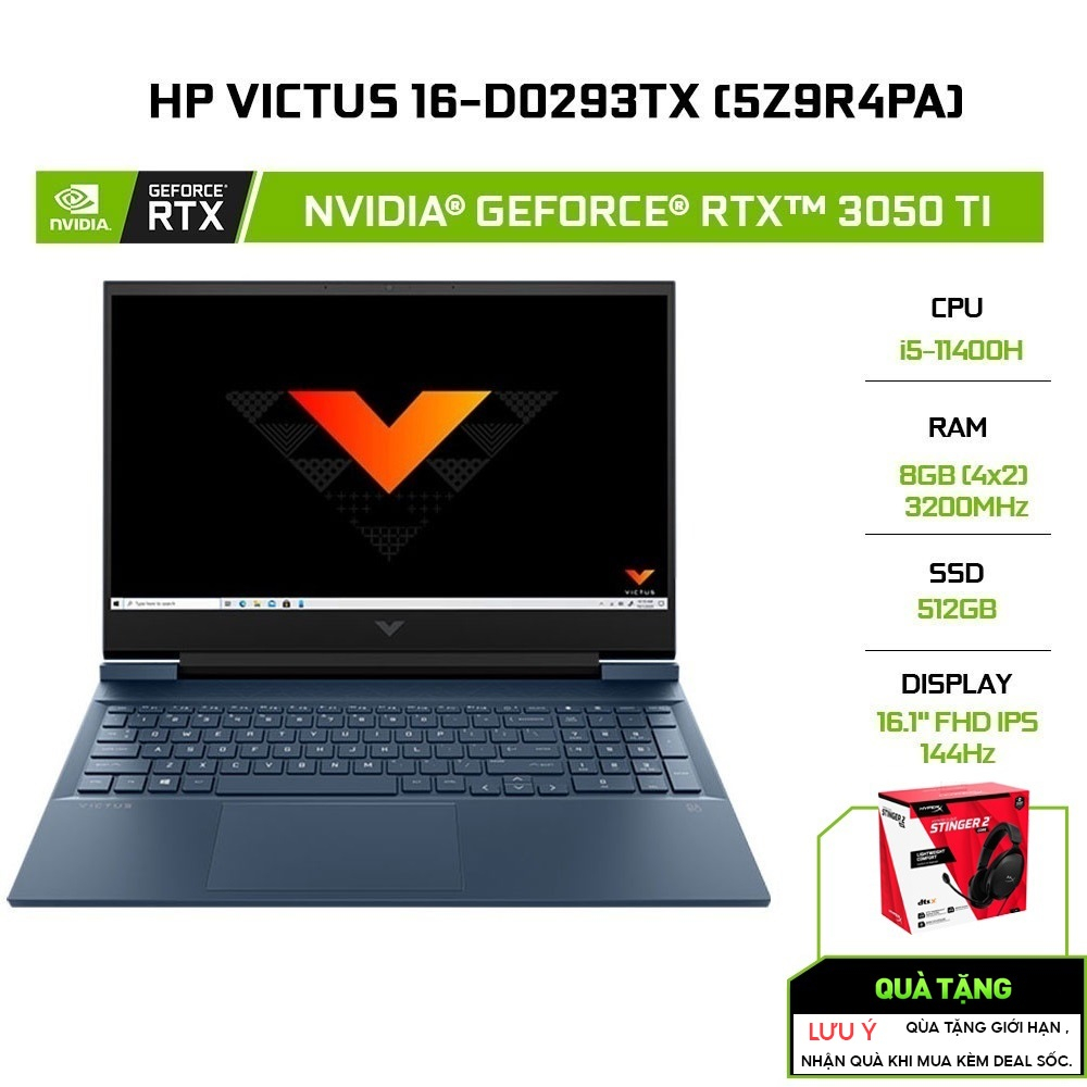 Laptop HP Victus 16-d0293TX 5Z9R4PA i5-11400H|8GB|512GB|GeForce RTX™3050Ti|16.1' FHD|W11