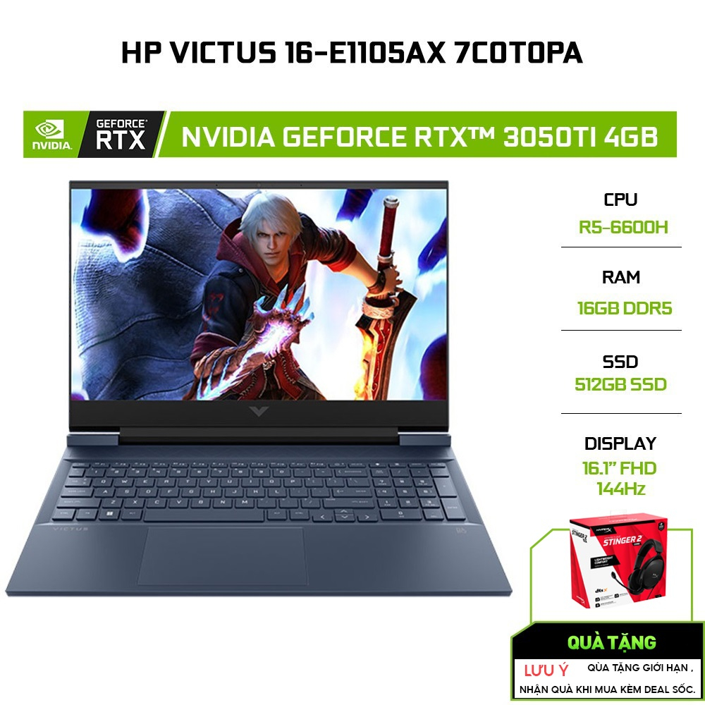 Laptop HP Victus 16-e1105AX 7C0T0PA R5-6600H | 16GB | 512GB |RTX™ 3050Ti 4GB |144Hz