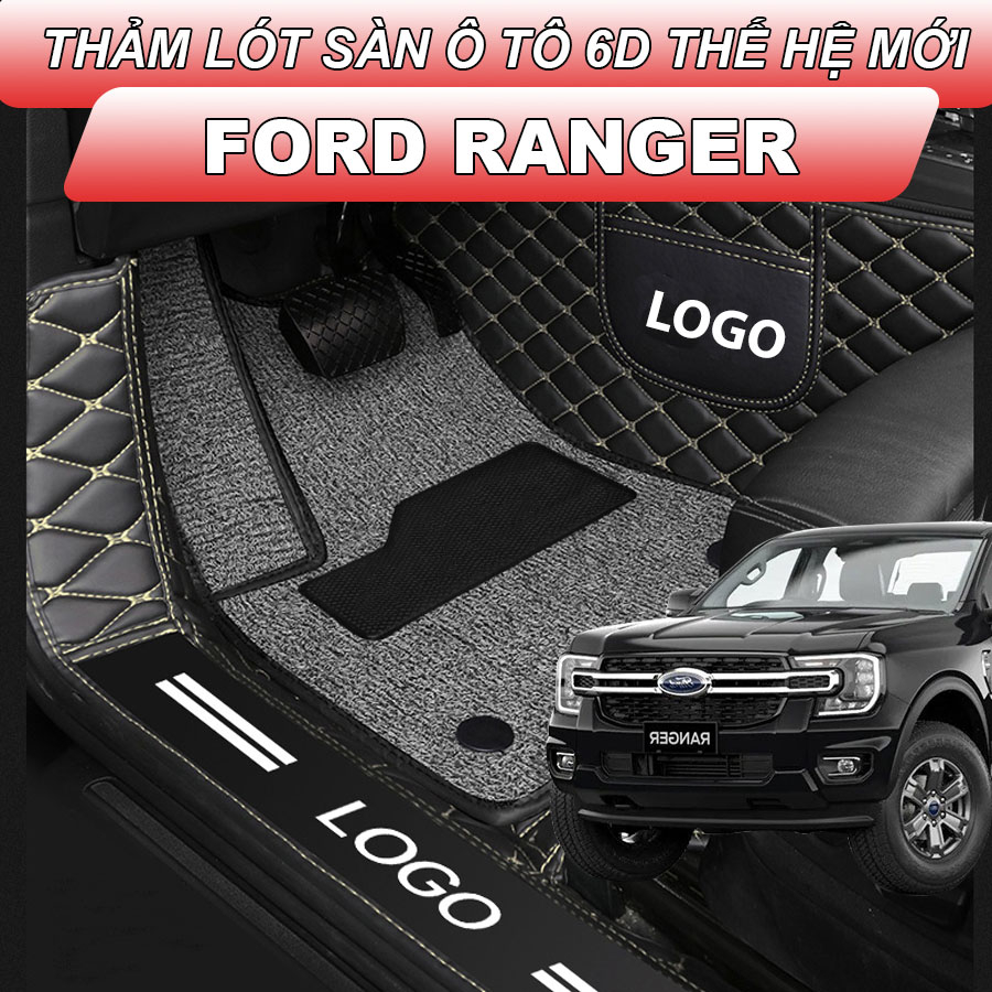 Thảm lót sàn ô tô 6D Ford Ranger (2023, 2016-2022) thành cao, tràn viền bậc cửa