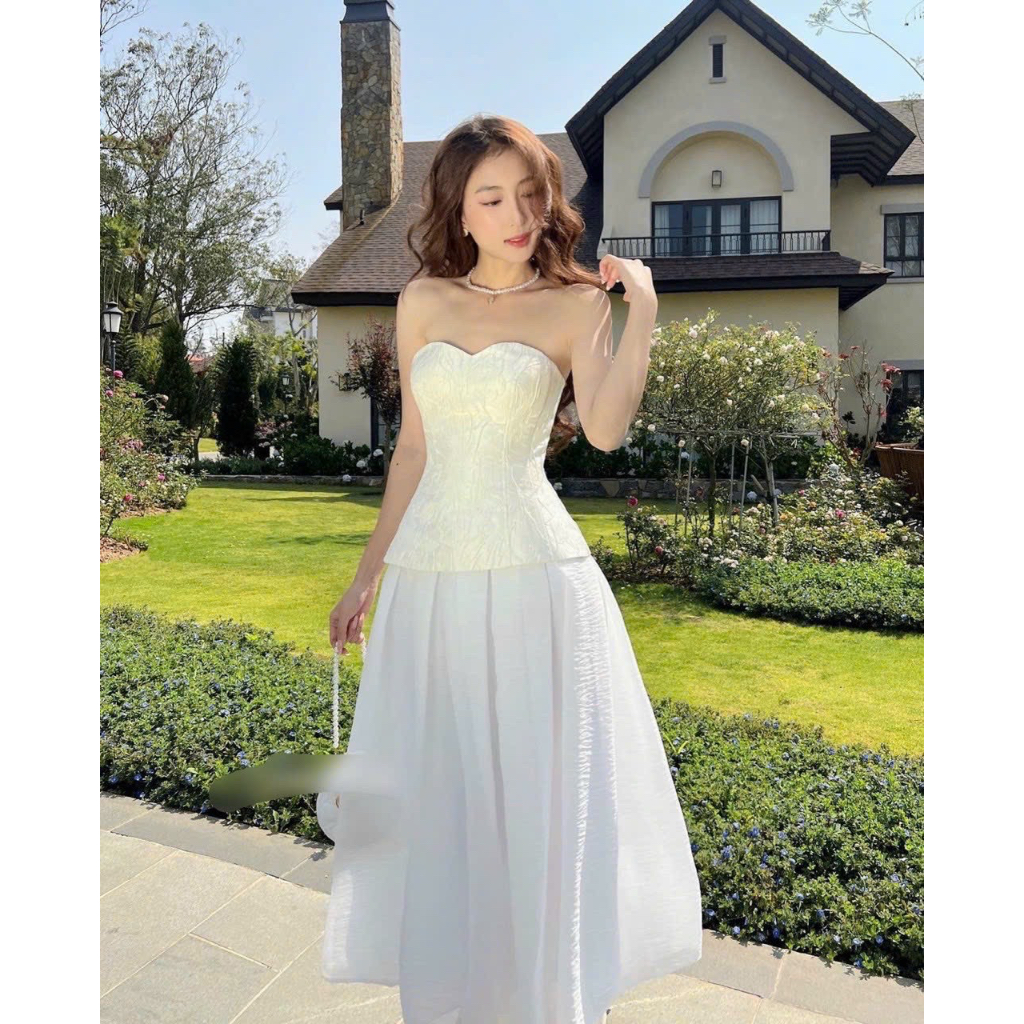 SET ÁO PEPLUM GẤM ỐNG KÈM CHÂN VÁY MIDI