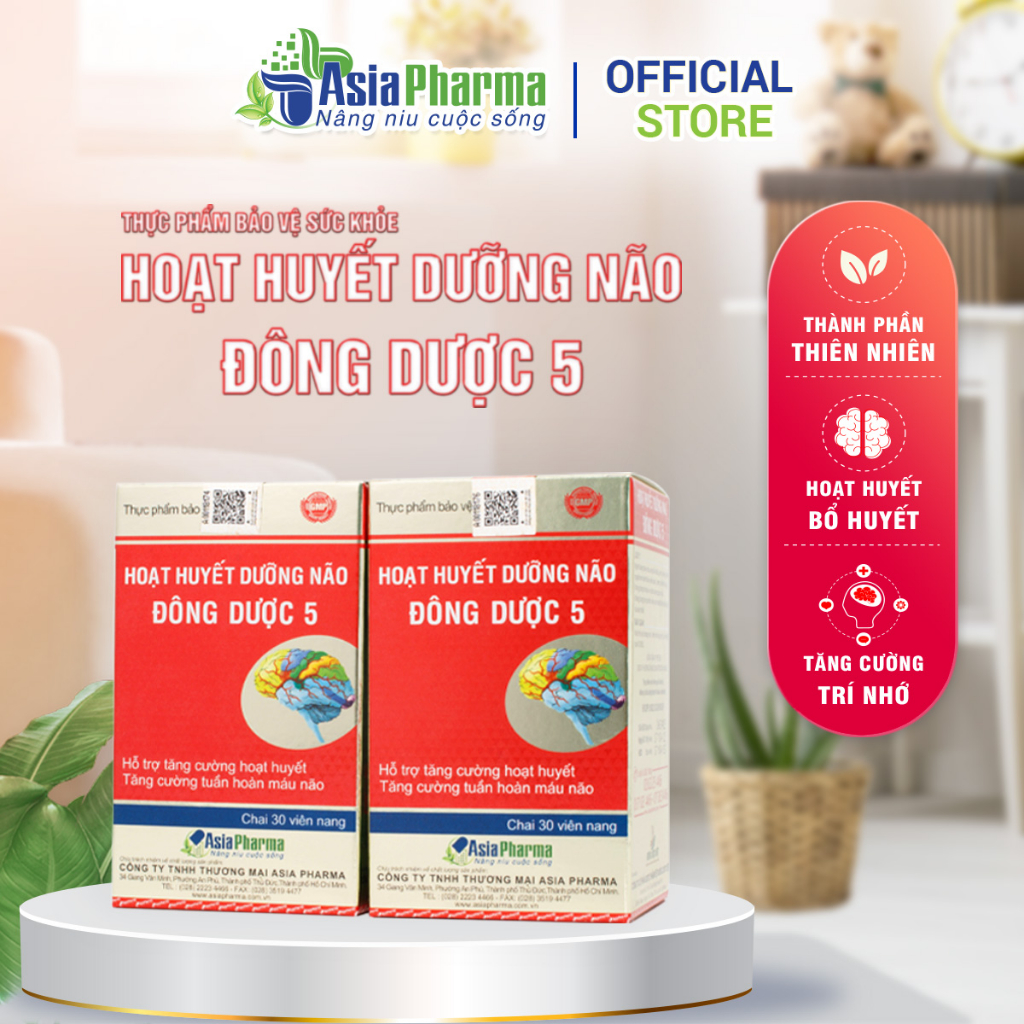 Viên uống hoạt huyết dưỡng não Đông Dược 5 Asia Pharma hỗ trợ thiểu năng tuần hoàn não - Hộp 30 viên