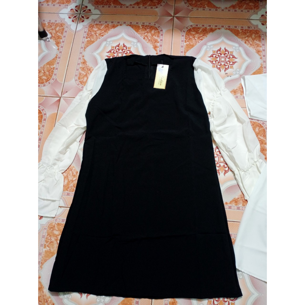 Váy Cổ Yếm Tay Phồng Ulzzang - Váy Kiểu Trắng Đen Tiểu Thư - Váy 3 Tầng Bánh Bèo Xòe Tiểu Thư Tay Dài