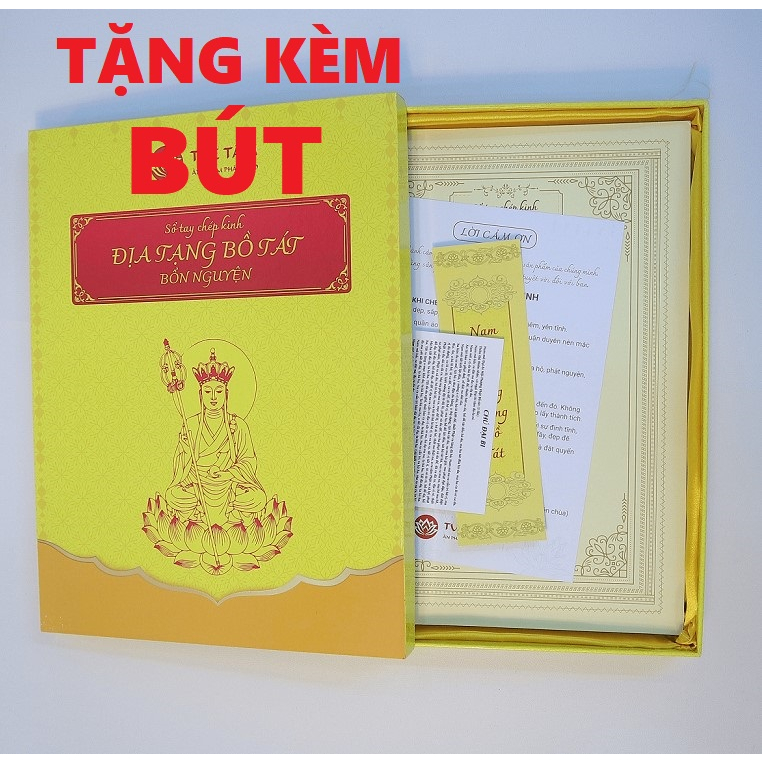 Sổ chép tay kinh Địa Tạng Bồ Tác Bổn Nguyện in mờ có đầy đủ hộp bảo quản trang trọng