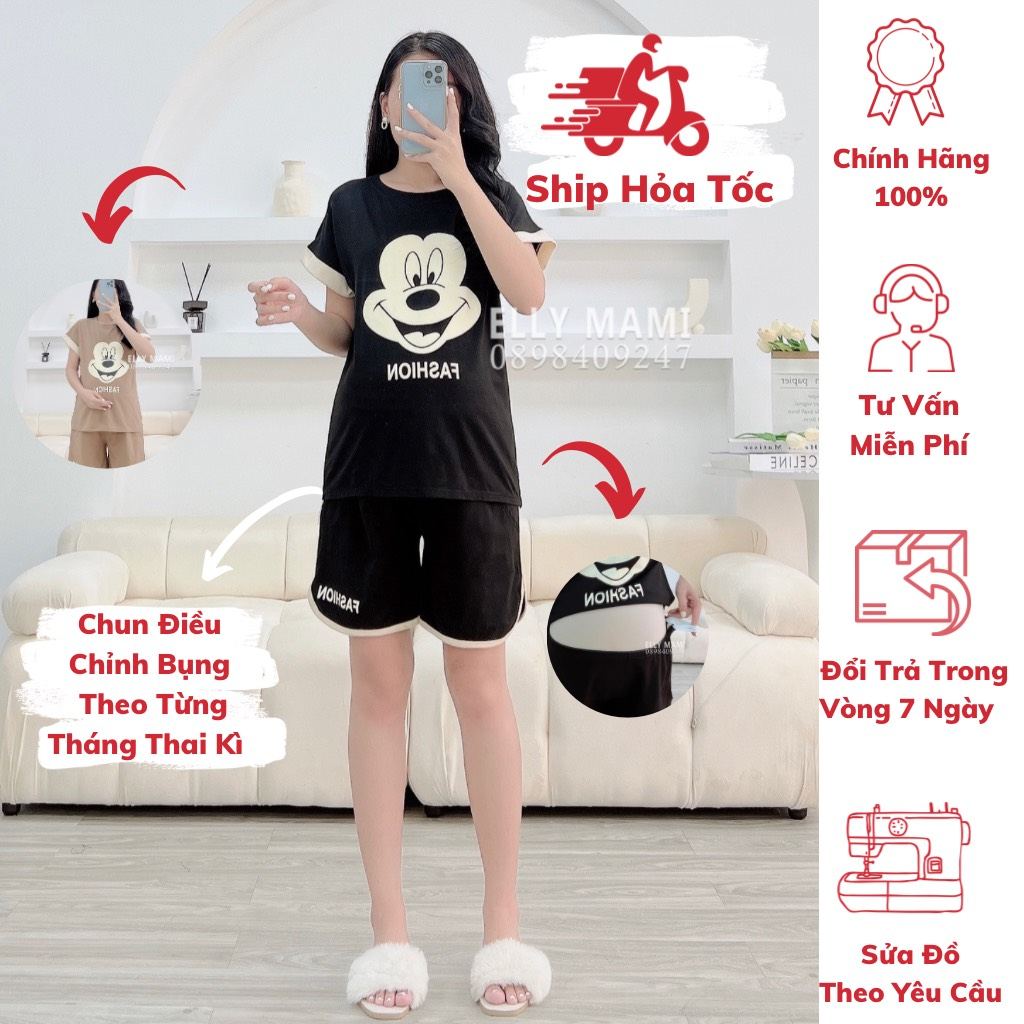 ( 40kg - 75kg ) Đồ Bộ Bầu Và Sau Sinh Lửng Thun Cotton Vịt Xinh , Viền Áo & Quần Form Dễ Mặc , Siêu Mát Nhẹ Tênh
