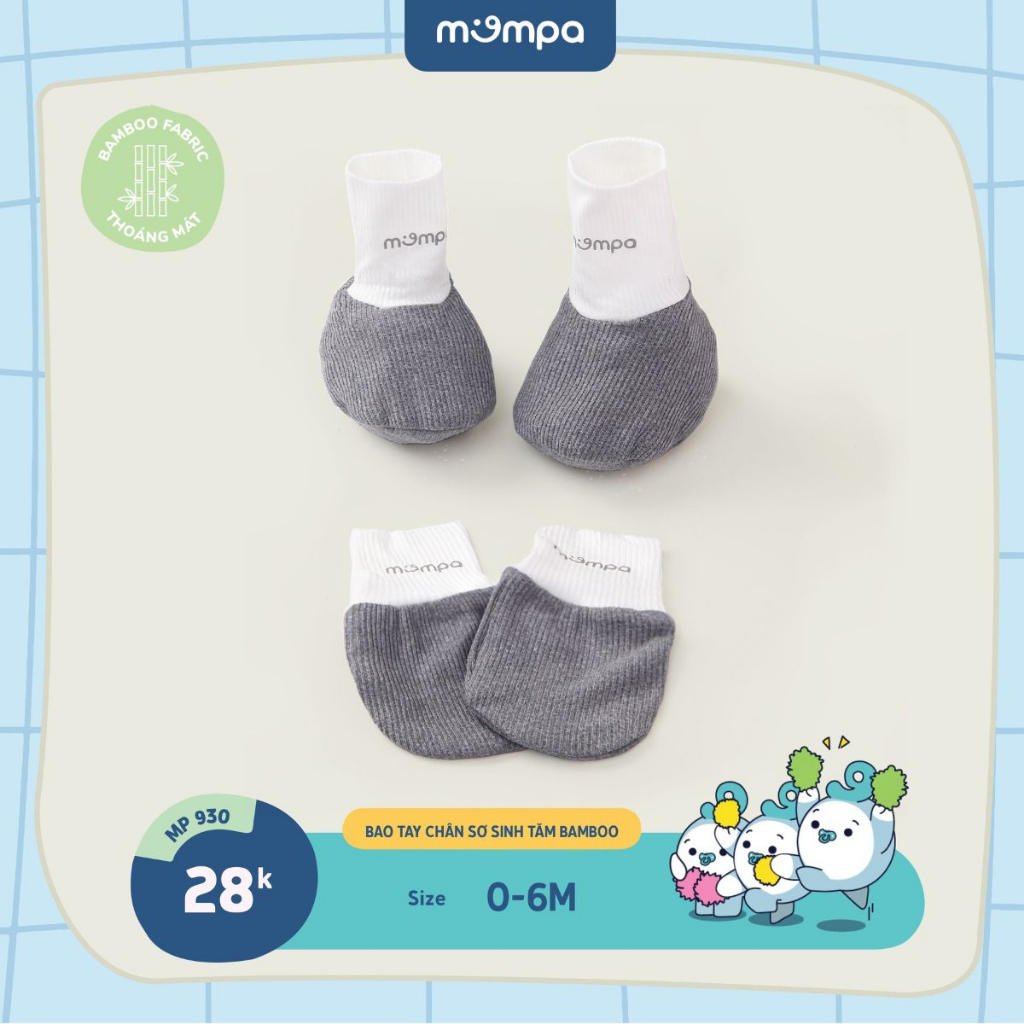 SET bao chân tay mũ sơ sinh Mompa 0 - 6 tháng vải sợi tre bamboo dễ chịu thấm hút mềm mại 929 930