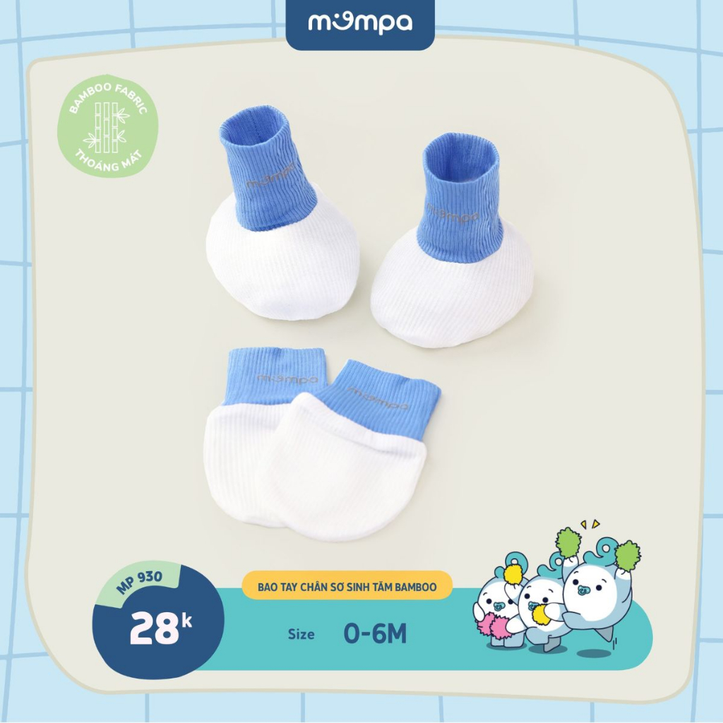 SET bao chân tay mũ sơ sinh Mompa 0 - 6 tháng vải sợi tre bamboo dễ chịu thấm hút mềm mại 929 930