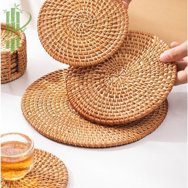 Lót ly mây, lót ly 30cm, lót ly 35cm, miếng lót nồi, lót cốc, bia ria bằng mây hình tròn trang trí bàn ăn phụ kiện