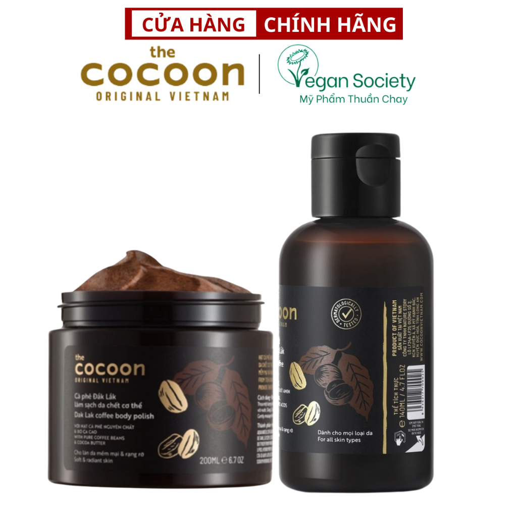 Combo Gel rửa mặt cà phê cocoon 140ml + Cà phê Đắk Lắk sạch da chết cocoon 200ml - Vegan Society