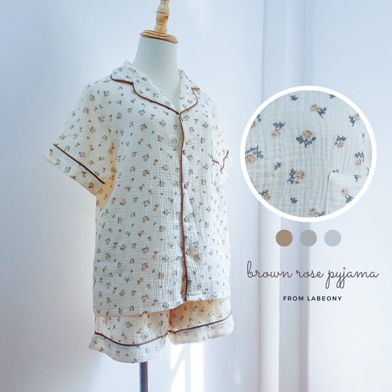 Pyjama đồ mặc nhà đồ bộ nữ hoa hồng xô muslin cao cấp mềm mát Labeony