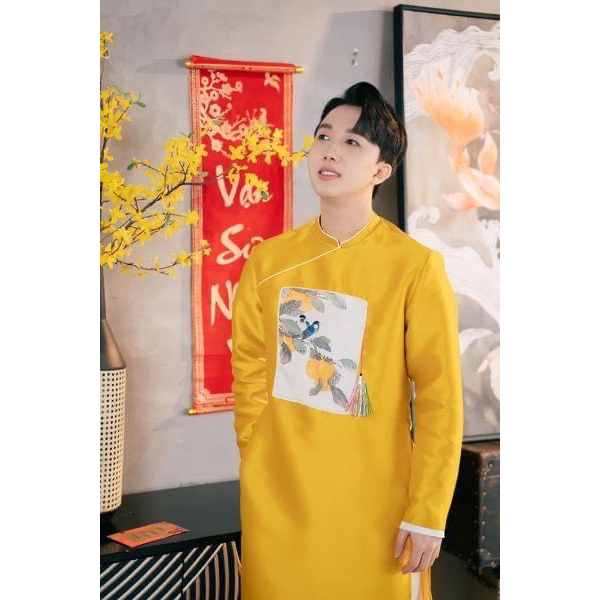 Áo dài cách tân bố con, áo dài truyền thống bé trai, áo dài nam chất tafta cao cấp in hoa văn - AN34