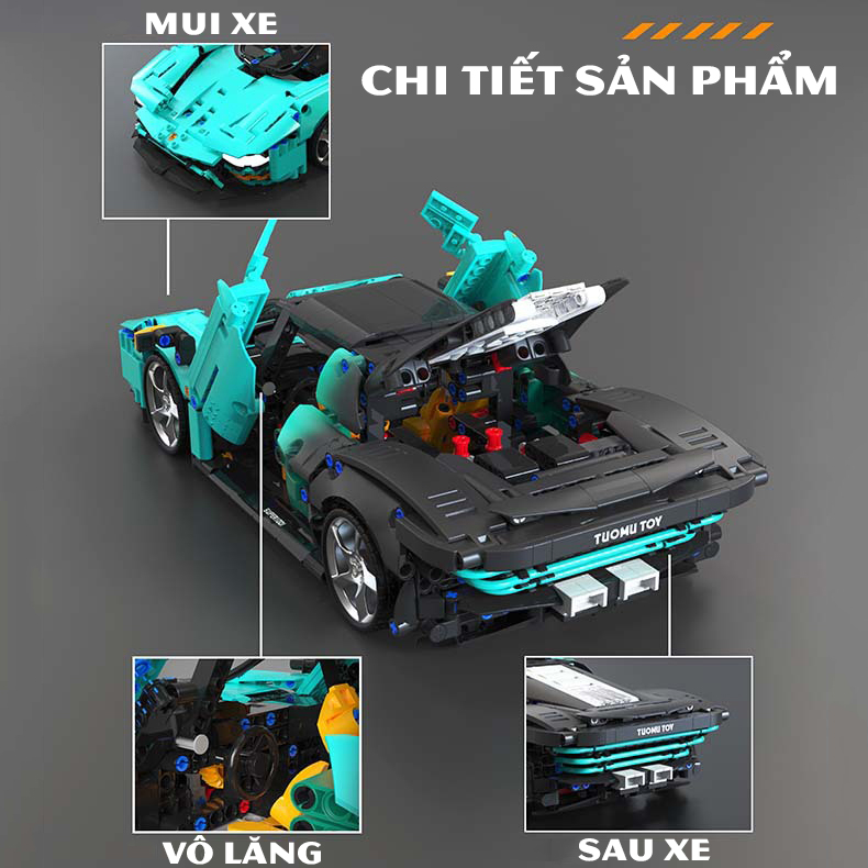 Đồ Chơi Lắp Ráp Kiểu Lego Mô Hình Điều Khiển Từ Xa Rc Siêu Xe Thể Thao Ferrari Daytona SP3 Tỉ Lệ 1:14 T1001 Với 1589+PCS