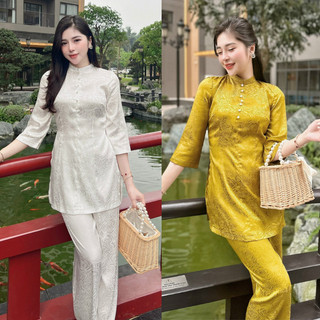 Bộ lụa hầu đồng - quần áo lót hầu dáng dài lụa cao cấp và sang chảnh