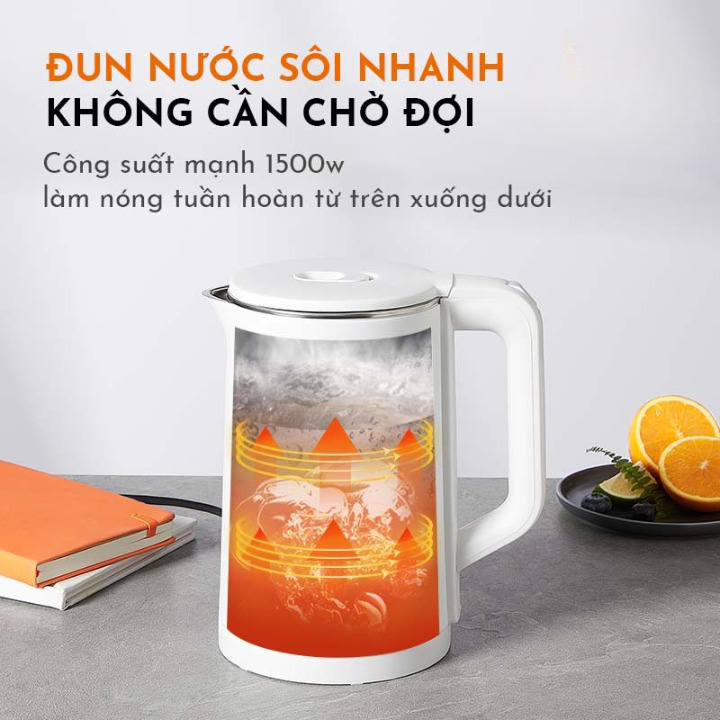 Ấm đun nước giữ nhiệt Chigo dung tích, Ấm siêu tốc công suất 1500w, siêu bền dùng cho gia đình, văn phòng