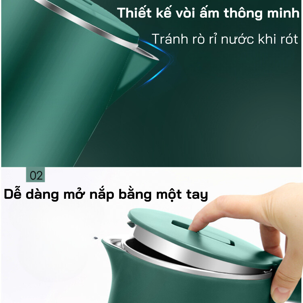 Ấm đun nước giữ nhiệt Chigo dung tích, Ấm siêu tốc công suất 1500w, siêu bền dùng cho gia đình, văn phòng
