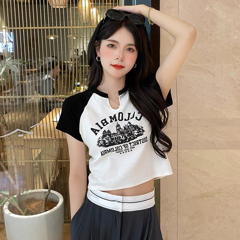 Áo Kiểu Croptop COLOMBIA Tay Ngắn Cổ Khoét U