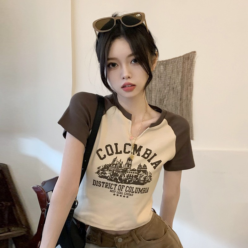 Áo Kiểu Croptop COLOMBIA Tay Ngắn Cổ Khoét U