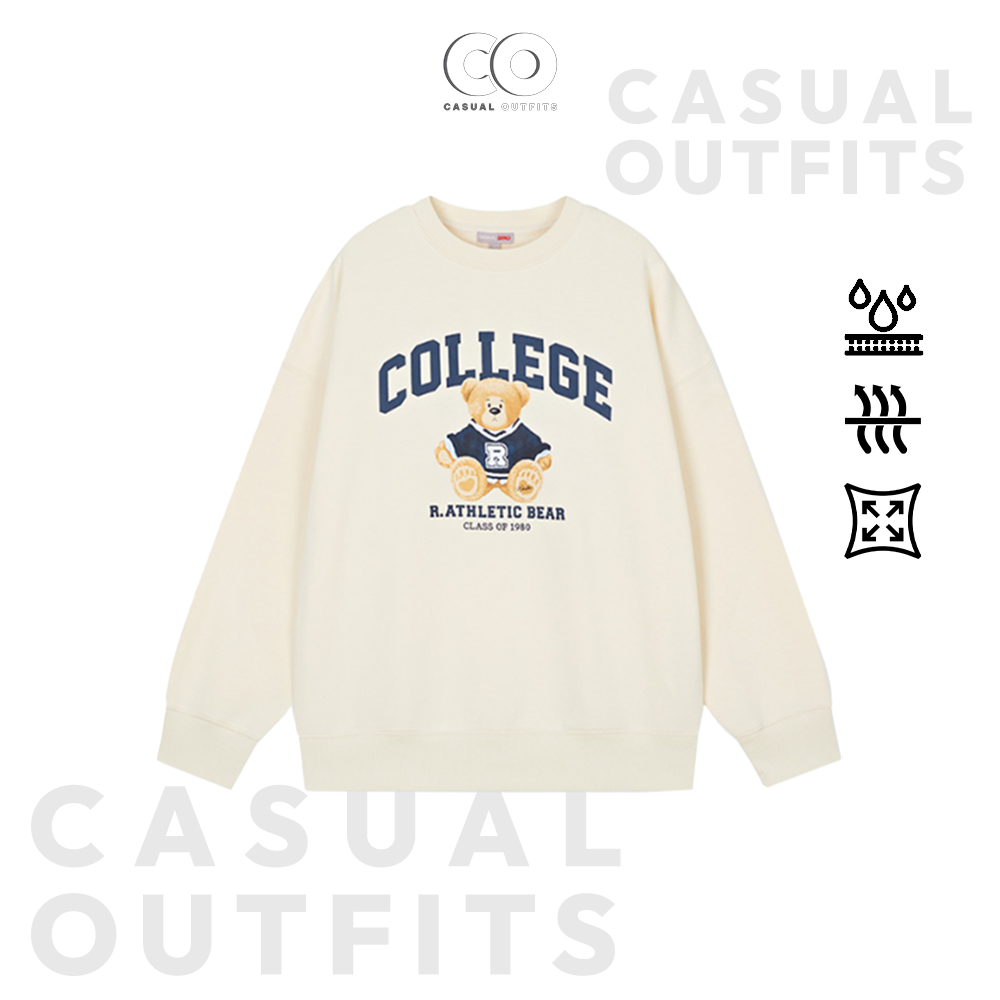 Áo sweater unisex nam nữ SPAO in hình gấu form oversize - Màu cream