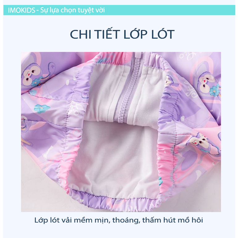 Áo khoác gió bé gái Ravedye Bear 11-23kg áo khoác dù trẻ em 2 lớp chất Poly chống thấm nước nhẹ kín gió có nón có lót