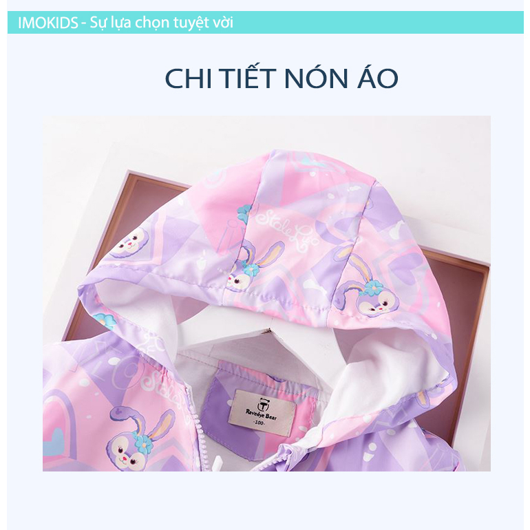 Áo khoác gió bé gái Ravedye Bear 11-23kg áo khoác dù trẻ em 2 lớp chất Poly chống thấm nước nhẹ kín gió có nón có lót