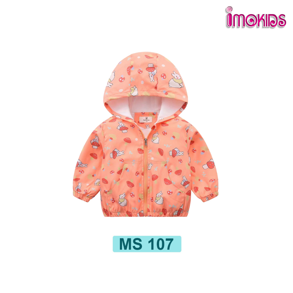 Áo khoác gió bé gái Ravedye Bear 11-23kg áo khoác dù trẻ em 2 lớp chất Poly chống thấm nước nhẹ kín gió có nón có lót