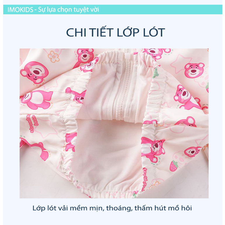Áo khoác gió bé gái Ravedye Bear 11-23kg áo khoác dù trẻ em 2 lớp chất Poly chống thấm nước nhẹ kín gió có nón có lót