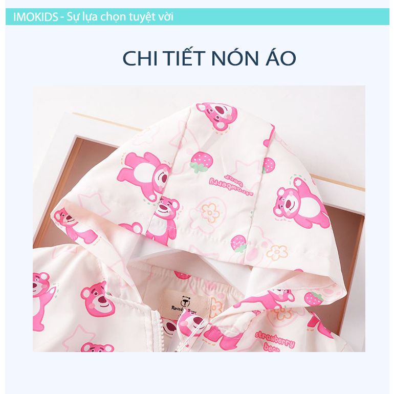 Áo khoác gió bé gái Ravedye Bear 11-23kg áo khoác dù trẻ em 2 lớp chất Poly chống thấm nước nhẹ kín gió có nón có lót