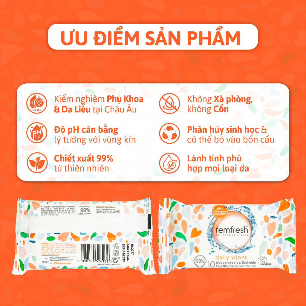 Khăn Ướt Vệ Sinh Vùng Kín Cao Cấp FemFresh 10 tờ/25 tờ/gói