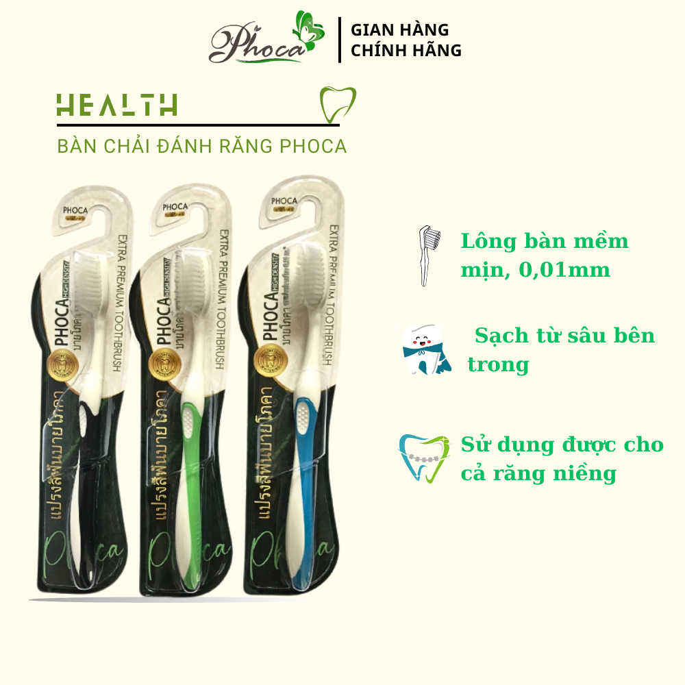 Bàn chải đánh răng Phoca, bàn chải đánh răng cho người niềng răng lông mềm 0,1mm triệu sợi tơ chất lượng cao