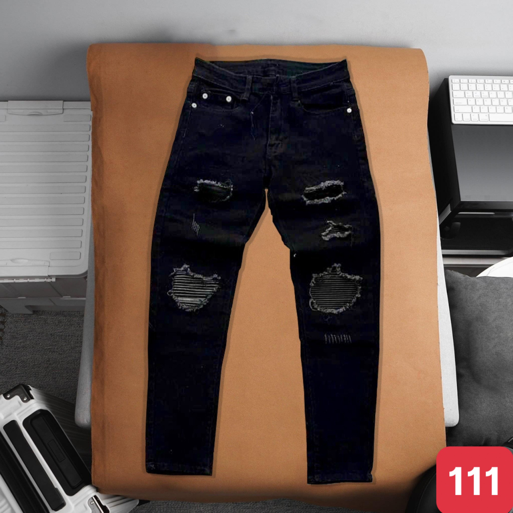 Quần jeans nam boy phố rách vá da gối màu trắng chất bò cao cấp co dãn 4 chiều đẹp form dáng rin skinny ADO30 hot