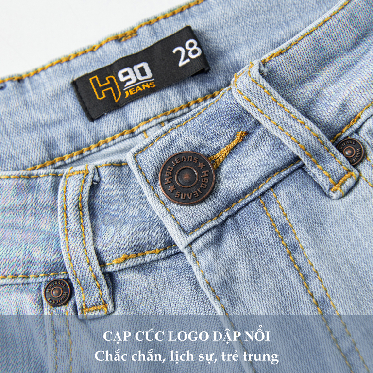 Quần Jean Nam H90, Ống Côn Dáng Slimfit, Chất Bò Co Giãn, Vải Mềm Mịn, Bền Màu HTRJ007