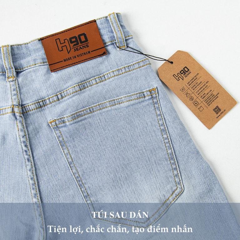 Quần Jean Nam H90, Ống Côn Dáng Slimfit, Chất Bò Co Giãn, Vải Mềm Mịn, Bền Màu HTRJ007