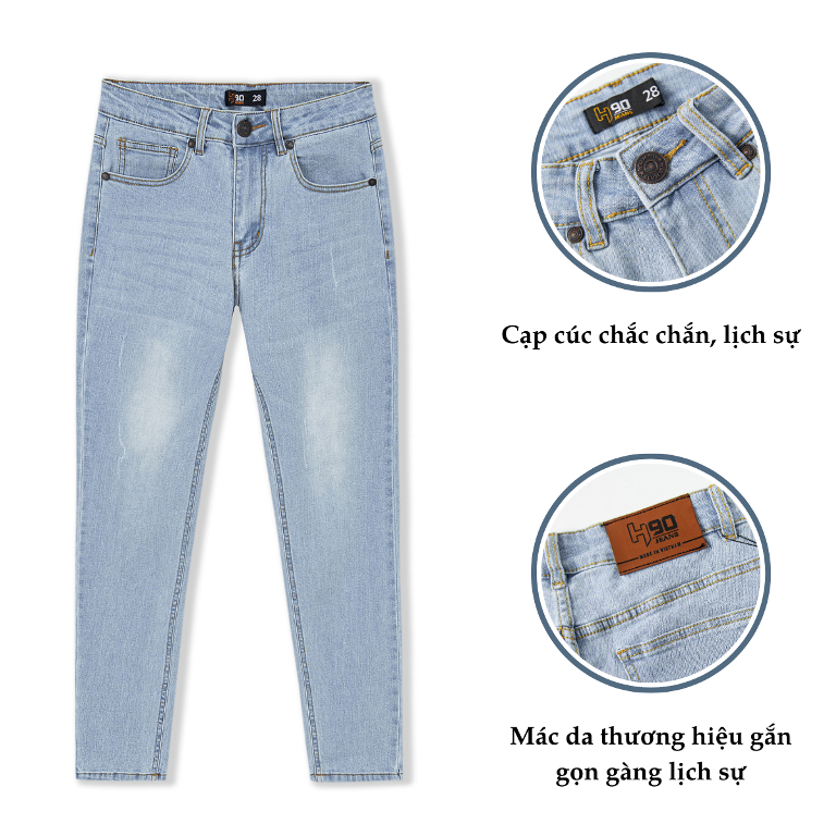 Quần Jean Nam H90, Ống Côn Dáng Slimfit, Chất Bò Co Giãn, Vải Mềm Mịn, Bền Màu HTRJ007